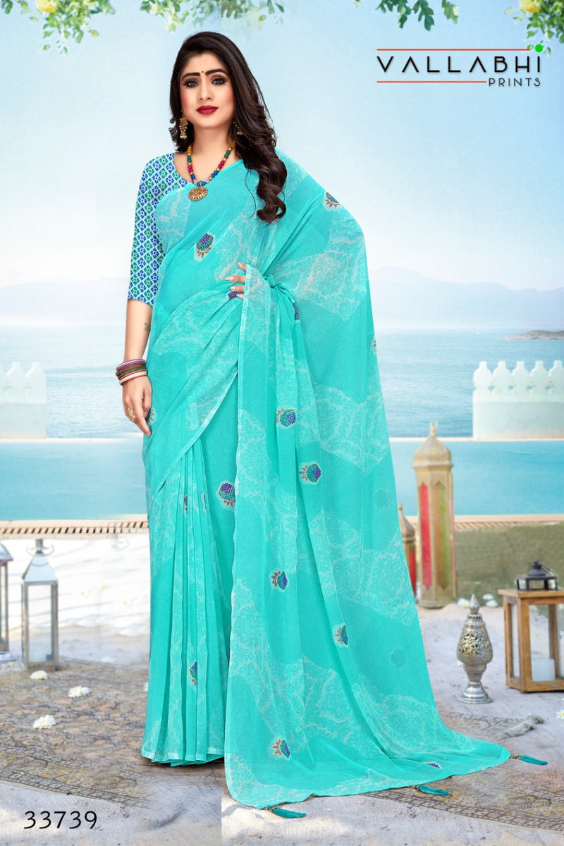Vallabhi Prints Gold Georgette Stylish Designer Casual Wear Printed Sarees