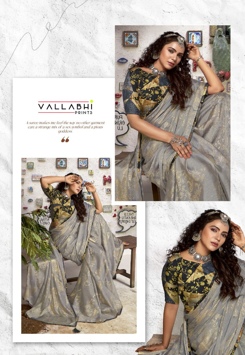 Vallabhi Print Shanaya Chinnon Chiffon Stylish Designer Party Wear Sarees
