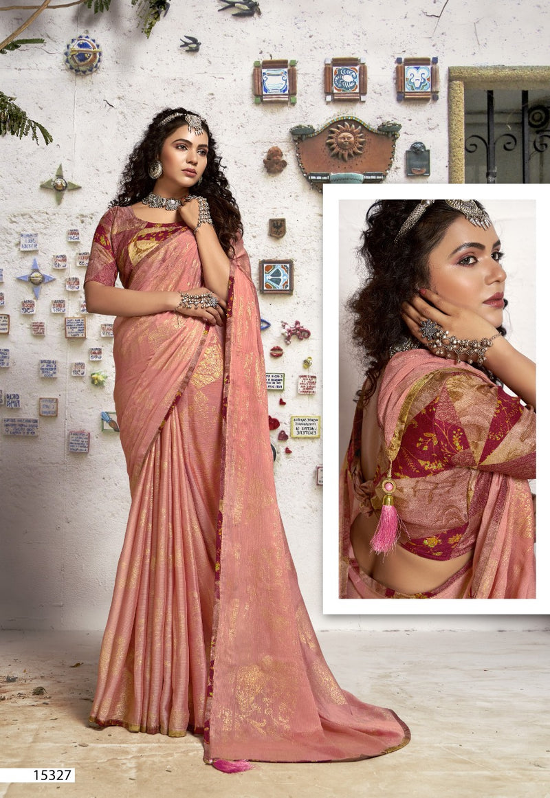 Vallabhi Print Shanaya Chinnon Chiffon Stylish Designer Party Wear Sarees