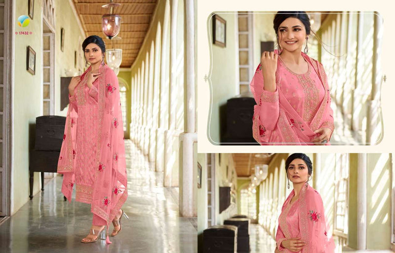 Vinay Fashion Dno 17432 To 17437 Dola With Heavy Embroidery Net Dupatta Stylish Designer Casual Look Salwar Suit