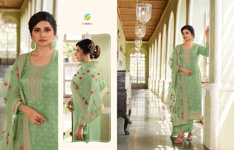 Vinay Fashion Dno 17432 To 17437 Dola With Heavy Embroidery Net Dupatta Stylish Designer Casual Look Salwar Suit