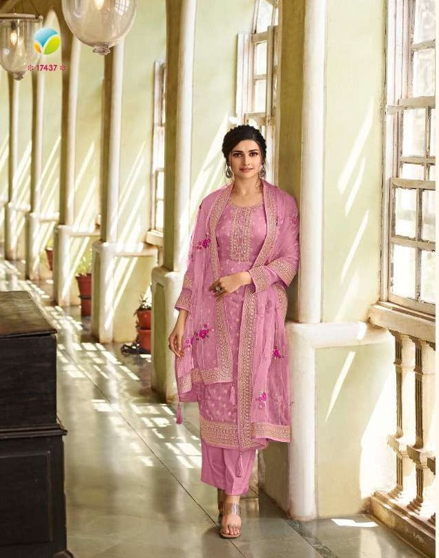 Vinay Fashion Dno 17432 To 17437 Dola With Heavy Embroidery Net Dupatta Stylish Designer Casual Look Salwar Suit