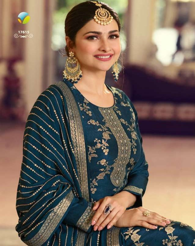 Vinay Fashion Dno 17611 To 17615 Dola With Heavy Embroidery Duptta Stylish Designer Casual Look Salwar Kameez