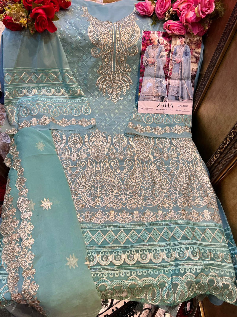 Zaha Dno 10021 Georgette Stylish Embroidery Designer Wear Salwar Kameez
