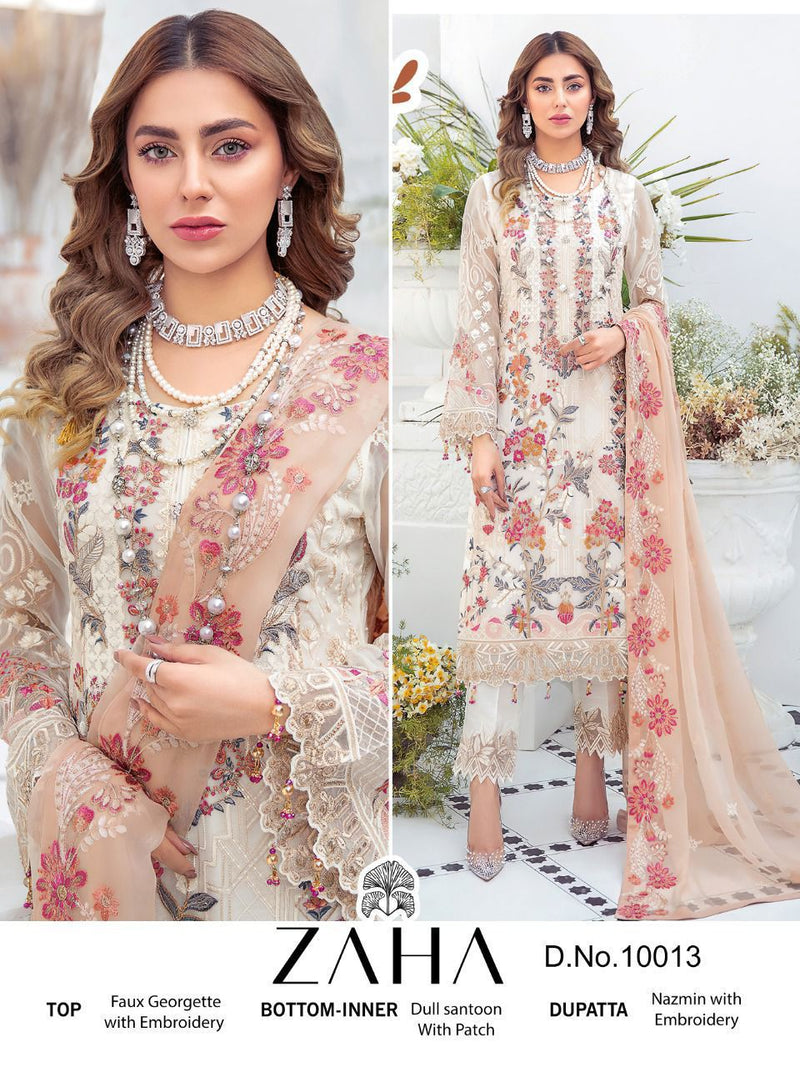 Zaha Dno 10013 Georgette With Heavy Embroidery Work Stylish Designer Pakistani Salwar Kameez