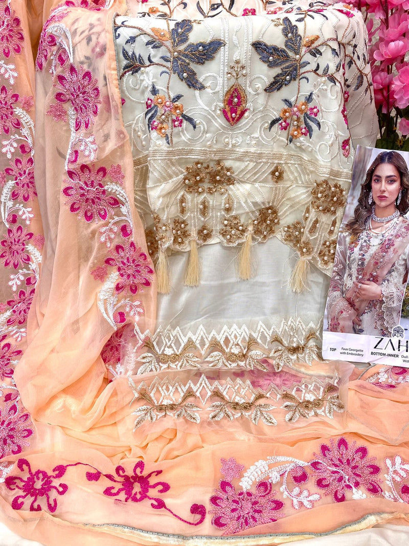 Zaha Dno 10013 Georgette With Heavy Embroidery Work Stylish Designer Pakistani Salwar Kameez